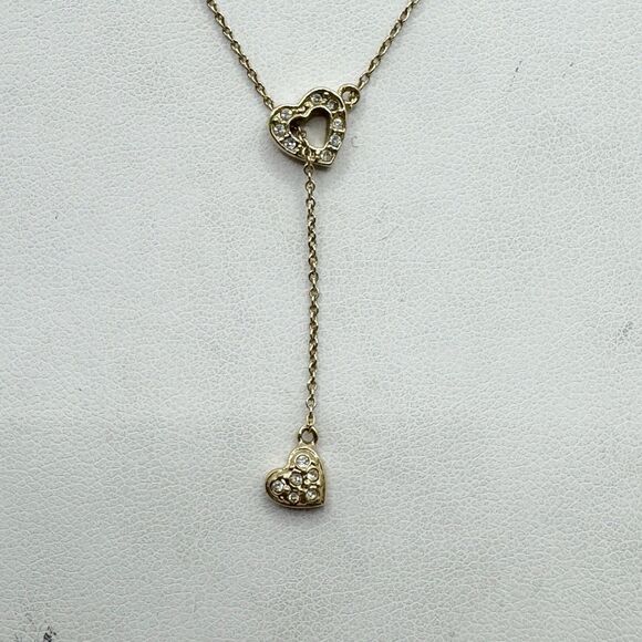 Vintage Monet Y Drop Heart Pendant Necklace Rhinestone Signed Love Jewelry 18” - Picture 7 of 8